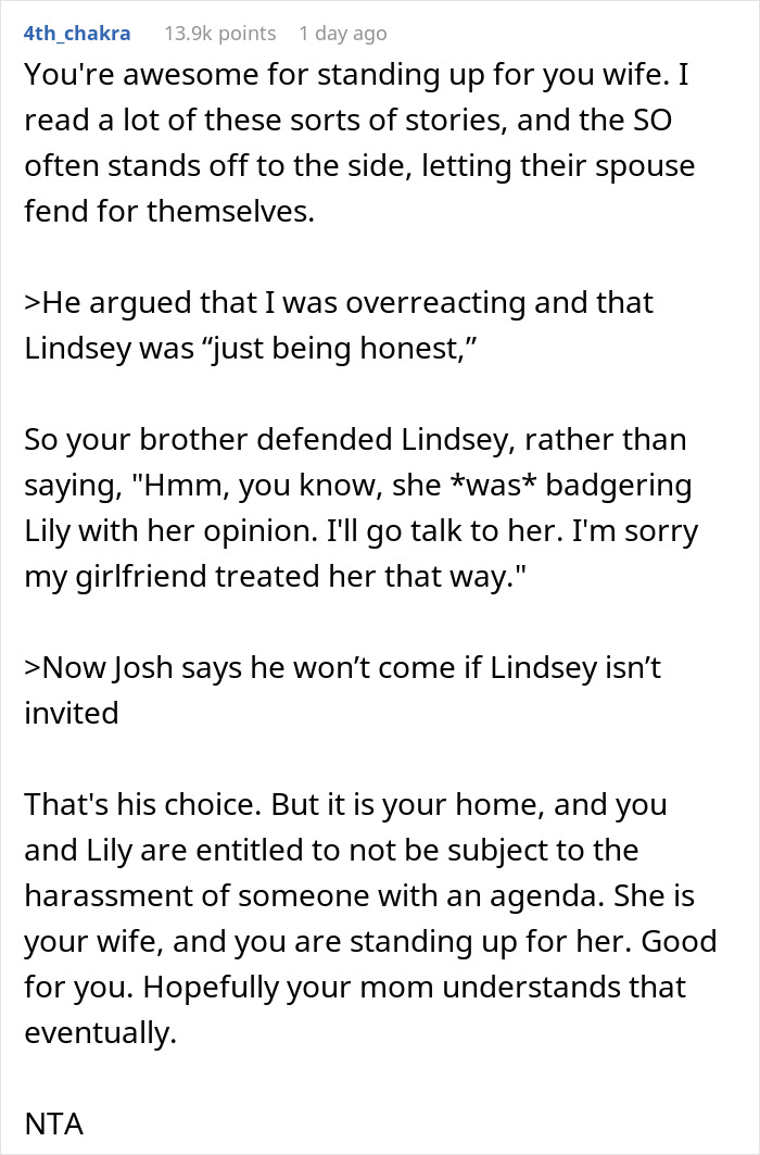 Man Causes Drama By Uninviting Brother's GF To Thanksgiving After Her Comments To His Wife