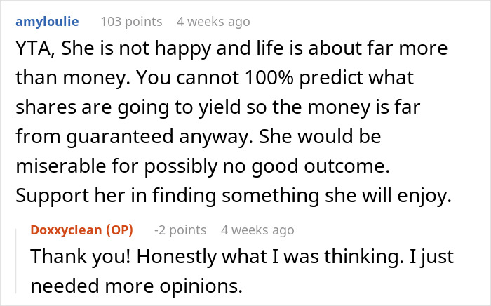 Man Wants Wife To Work At Job She Hates For 5 Years To Possibly Sell Shares Worth $1 Million