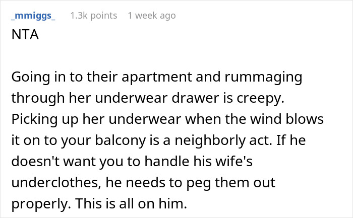 Neighbor Called “Creepy Jerk” For Returning Woman’s Lingerie That Keeps Blowing Onto His Balcony