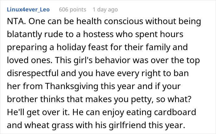 Woman Refuses To Invite Brother's GF To Thanksgiving: "She Rolled Her Eyes"