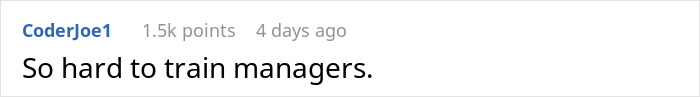 Comment about training managers on a forum, highlighting work dynamics.