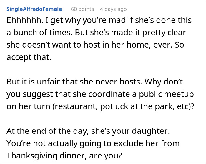 “Am I A Jerk For Uninviting My Daughter To Thanksgiving Since She Won’t Host It?”