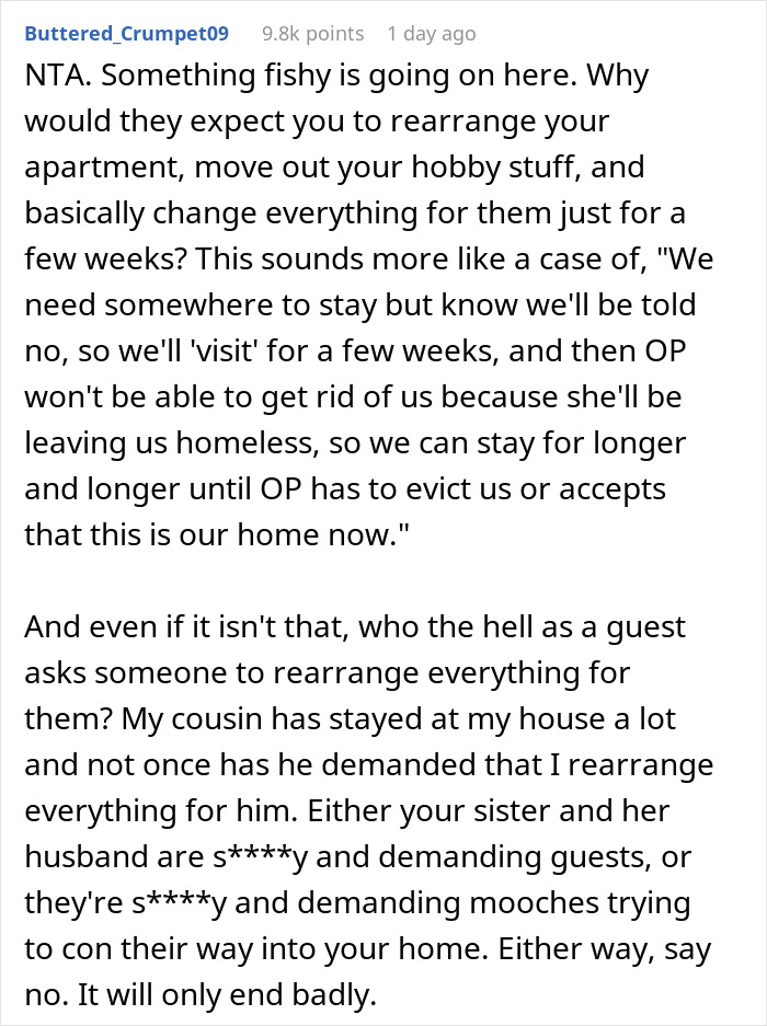 Woman Invites Herself And Husband To Sister’s Home, Expects Her To Make Major Lifestyle Changes