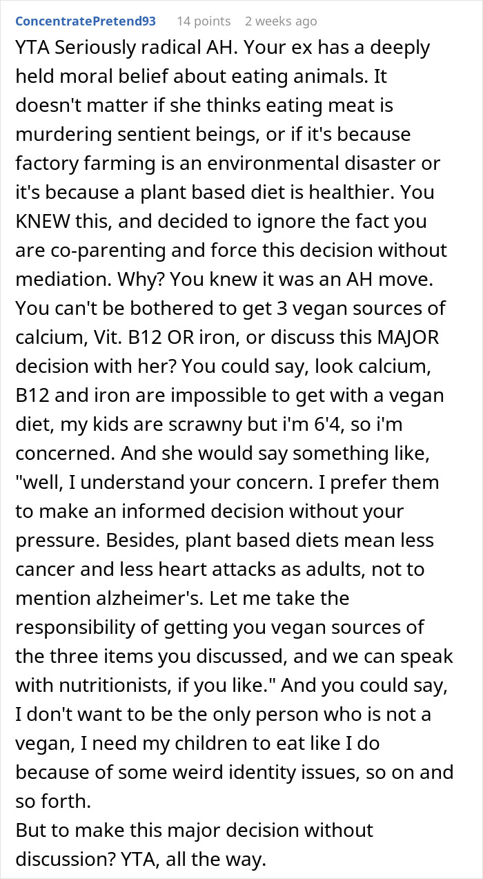 “AITA For Breaking My Children’s Vegan Diet Imposed On Them By My Ex?”