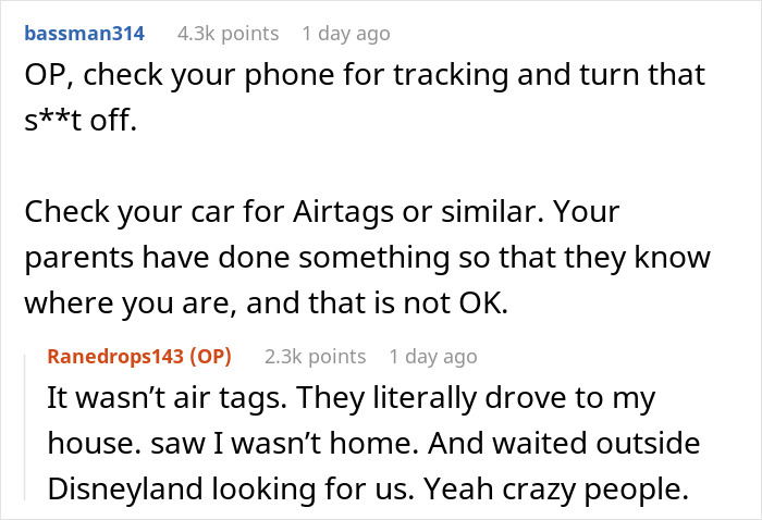 Online discussion about parents tracking a date using phone and AirTags.