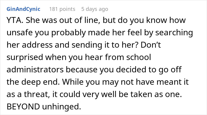 Mom Is Called Creepy And Unhinged: "Out Of Curiosity, I Easily Found Her Address"