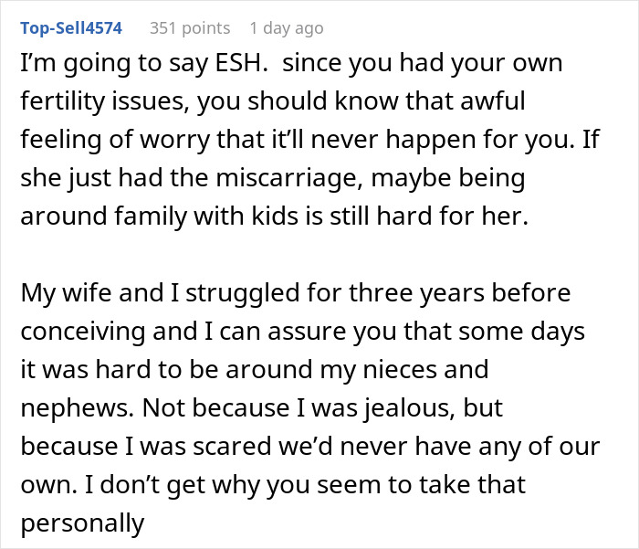 "[Am I The Jerk] For Telling My SIL That I’ve Had 4 Miscarriages When She Said I Didn’t Understand Her Loss?"