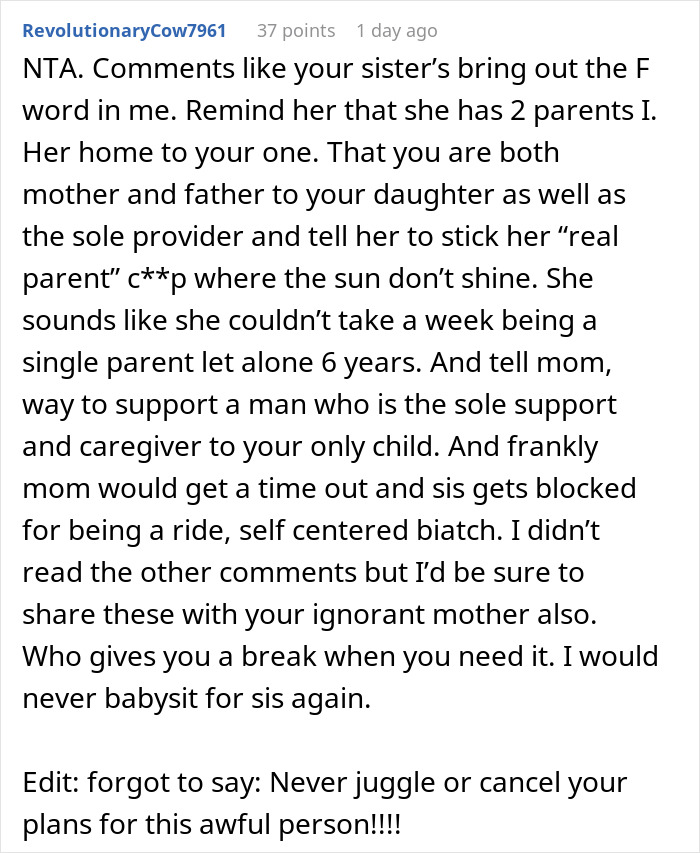 “AITA For Refusing To Babysit My Sister’s Kids After She Said I’m ‘Not A Real Parent’?”