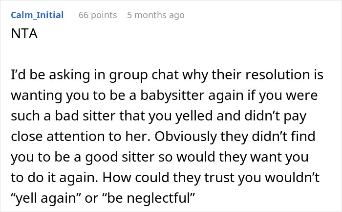 Aunt Wrongly Takes Heat From Folks For 'Poor Babysitting,' Refuses To Help Them With Niece At All