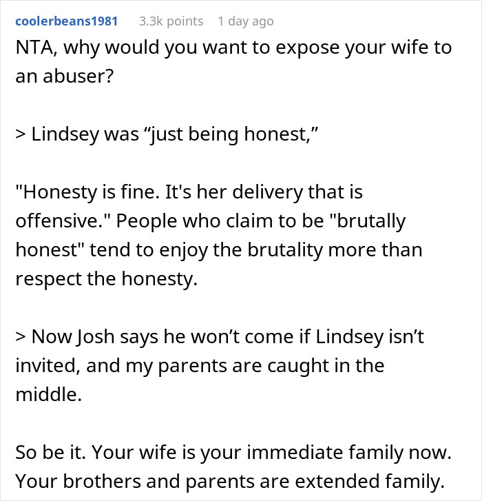 Man Causes Drama By Uninviting Brother's GF To Thanksgiving After Her Comments To His Wife