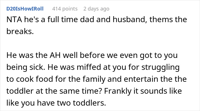 “AITA For Interrupting Husband’s ‘Free Time’ Because I’m Sick?”