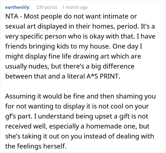 "A Homemade Peace Of Artwork": Guy Hates GF's Birthday Gift, Says It Makes Him Uncomfortable