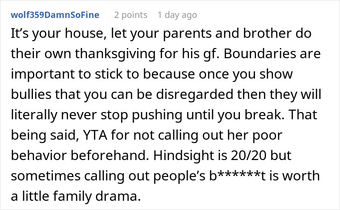 Man Causes Drama By Uninviting Brother's GF To Thanksgiving After Her Comments To His Wife