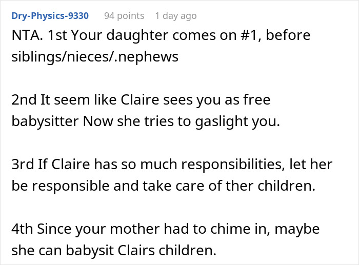 “AITA For Refusing To Babysit My Sister’s Kids After She Said I’m ‘Not A Real Parent’?”