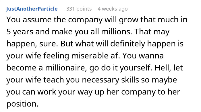 Man Wants Wife To Work At Job She Hates For 5 Years To Possibly Sell Shares Worth $1 Million