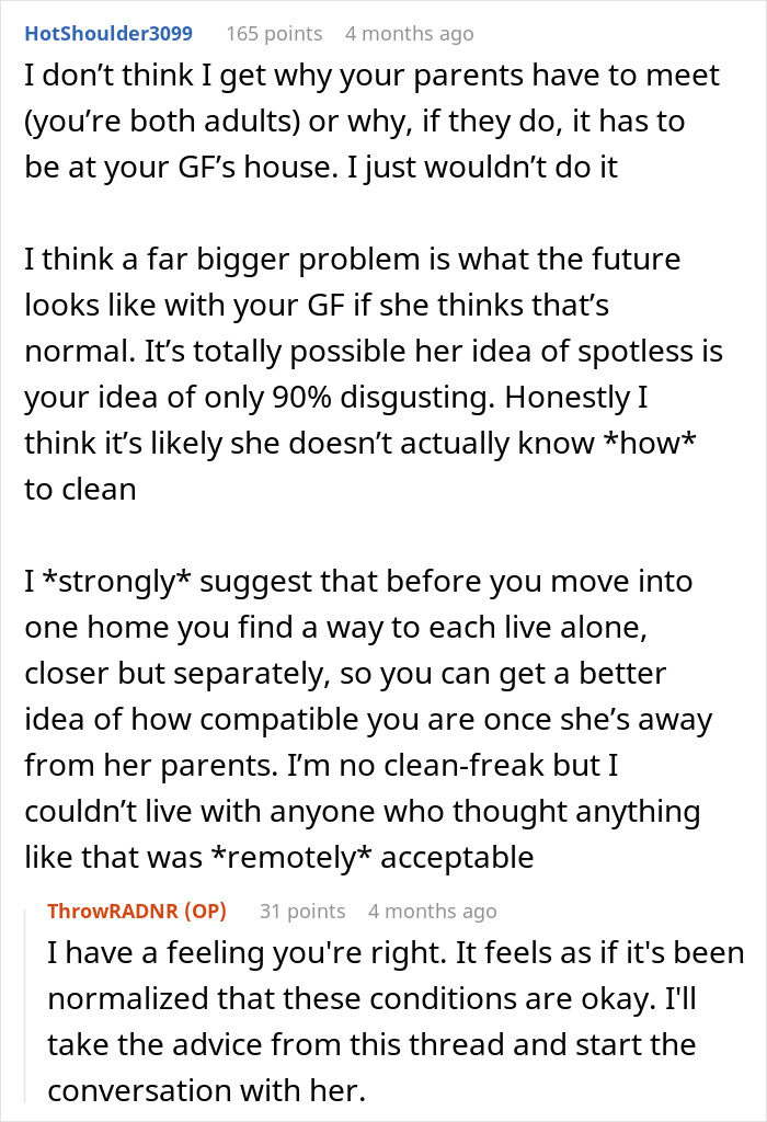 Users discuss how a boyfriend should address his girlfriend’s messy living habits.