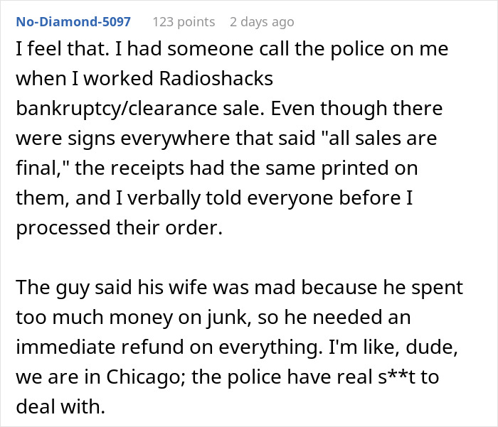 Customer Commits “Return Fraud”, Calls The Cops On Sales Agent