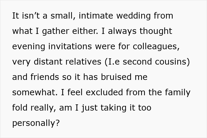 “I’d Be Hurt Too”: Woman Seeks Advice After Getting Evening-Only Invitation To Brother’s Wedding