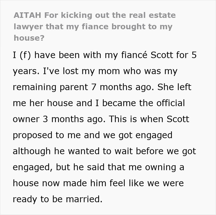 Woman Refuses To Share Ownership Of Her House With Fiancé, He Secretly Calls A Real Estate Lawyer