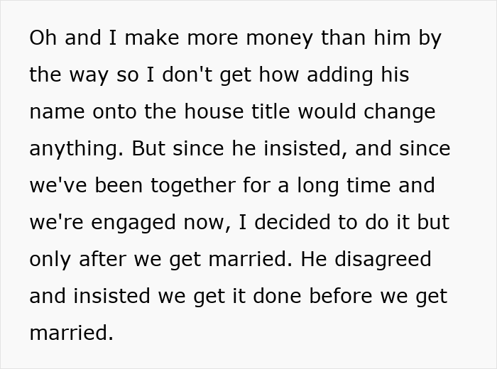 Woman Refuses To Share Ownership Of Her House With Fiancé, He Secretly Calls A Real Estate Lawyer