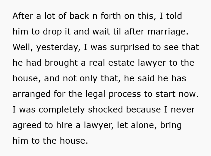 Woman Refuses To Share Ownership Of Her House With Fiancé, He Secretly Calls A Real Estate Lawyer