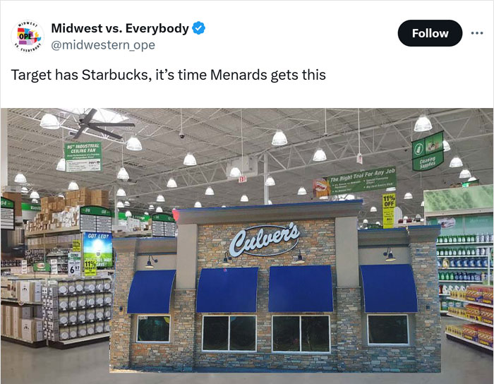 Culver's storefront inside Menards, showcasing unique Midwest culture.