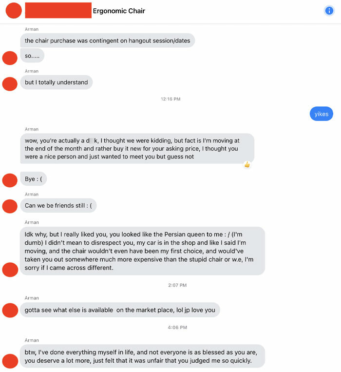 I Tried To Sell A Chair On Facebook Marketplace And Ended Up Owing Some Guy A Relationship