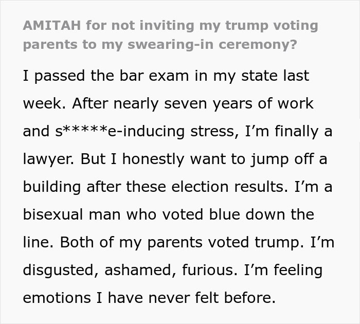 Man Is So Ashamed Of Parents’ Vote In Elections That He Doesn’t Want Them At His Swearing-In