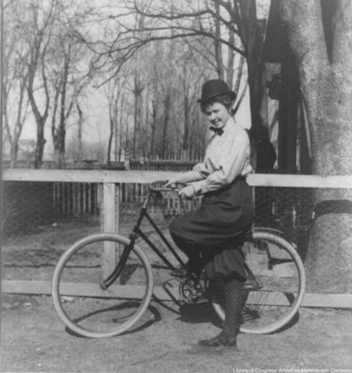 Woman In Pants Going For A Bike Ride, 1897