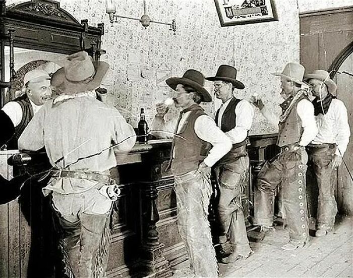 Cowboys Enjoy Drinks At The Equity Bar In Old Tascosa, Texas, 1907