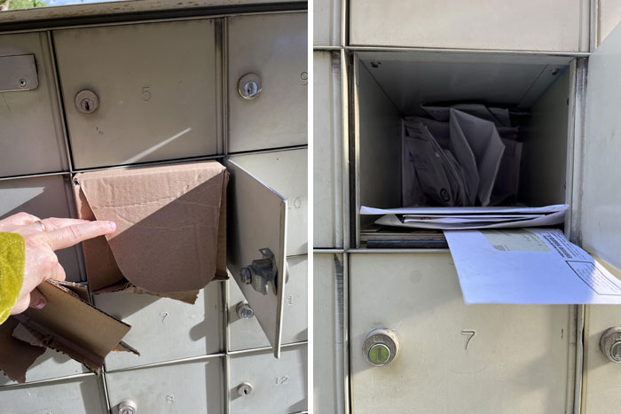 Mail Person Shoved A Package Into My Mailbox That Took Me Twenty Minutes To Remove. I Had To Open The Package And Partially Crush The Box To Get It Out