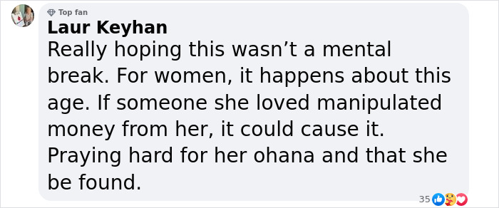 Comment about missing woman Hannah Kobayashi and mysterious payments.