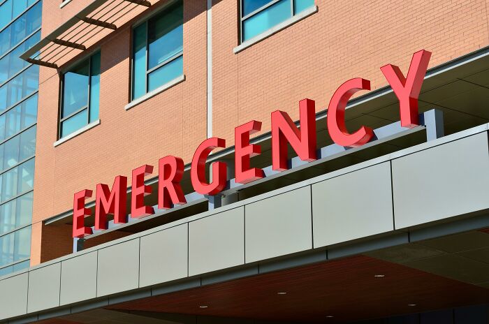 Emergency room entrance, emphasizing moments of doubt in relationships.