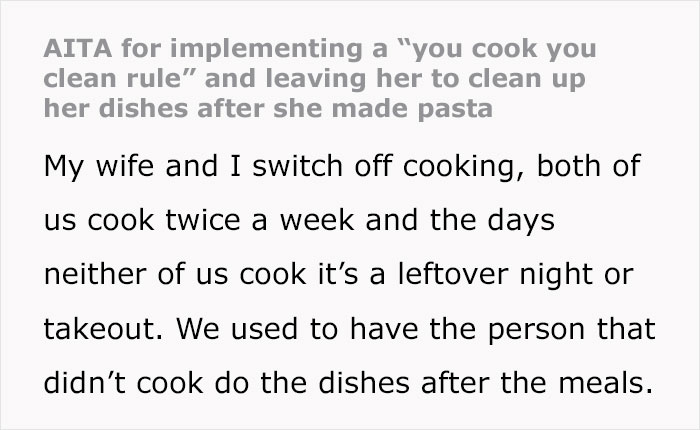 Husband Declares “You Cook, You Clean” Rule After Wife’s Pasta Tornado, Leaves Her Furious