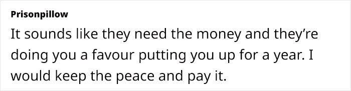 Text excerpt discussing the implications of refusing to pay rent and suggesting maintaining peace by paying it.