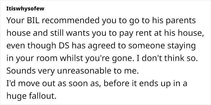 Text discussion about refusing to pay rent, highlighting a disagreement over rent payment while away.