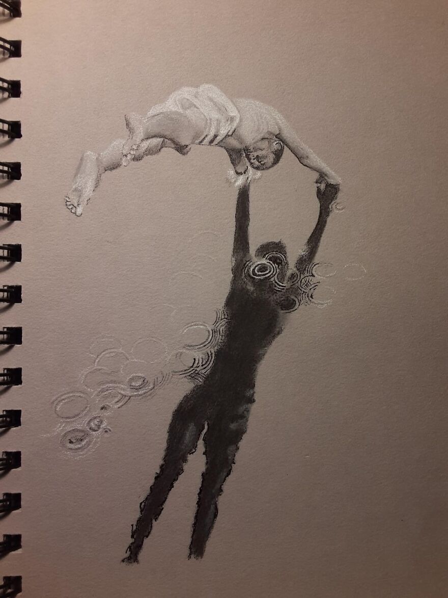 Charcoal Of A Diver