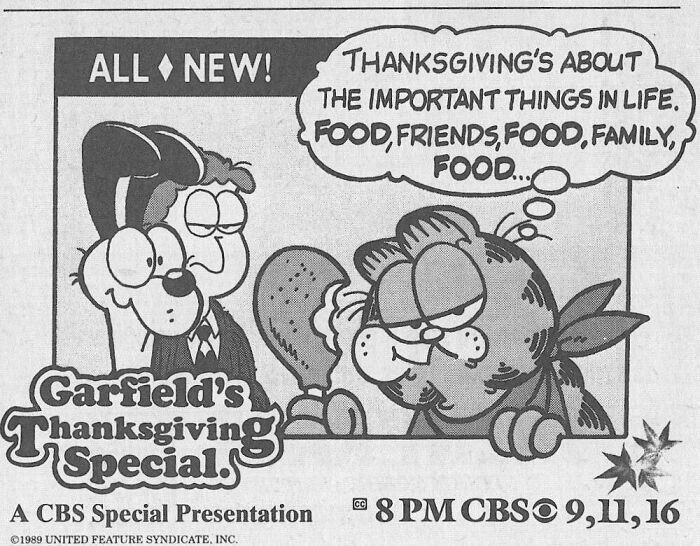 "Garfield’s Thanksgiving Special" First Aired 31 Years Ago, November 22, 1989, On Cbs