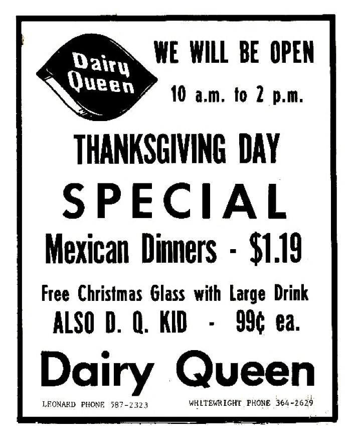 Dairy Queen Thanksgiving Special -November 1974 - Leonard & Whitewright Tx