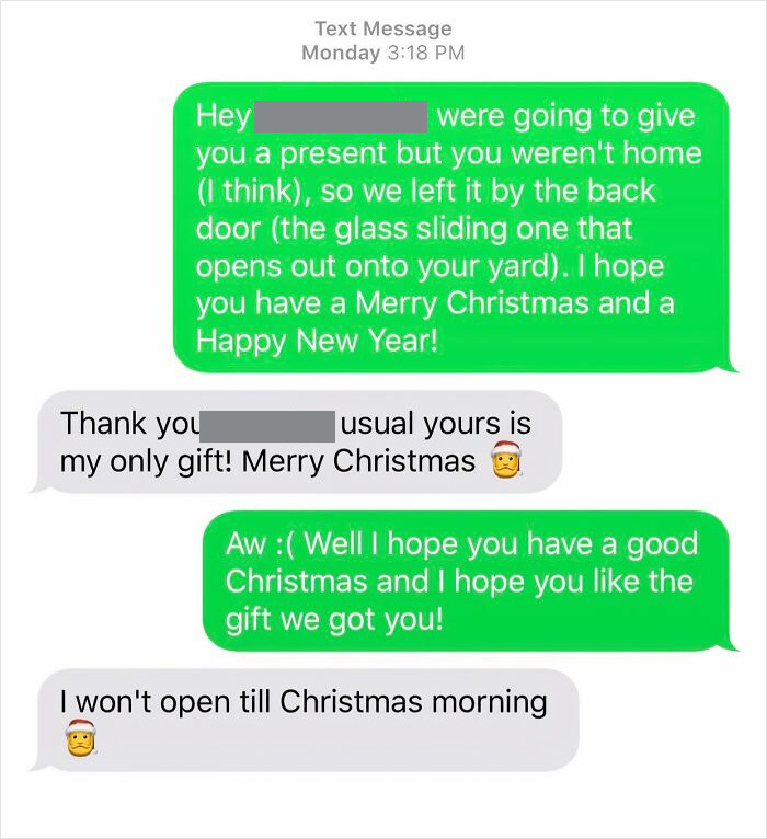 Was Told I Should Post This Here. My Neighbor Has No Living Family Members And This Year Her Only Friend Moved Into A Retirement Home. Every Year We Get Her A Gift. This Text Broke My Heart Into Pieces