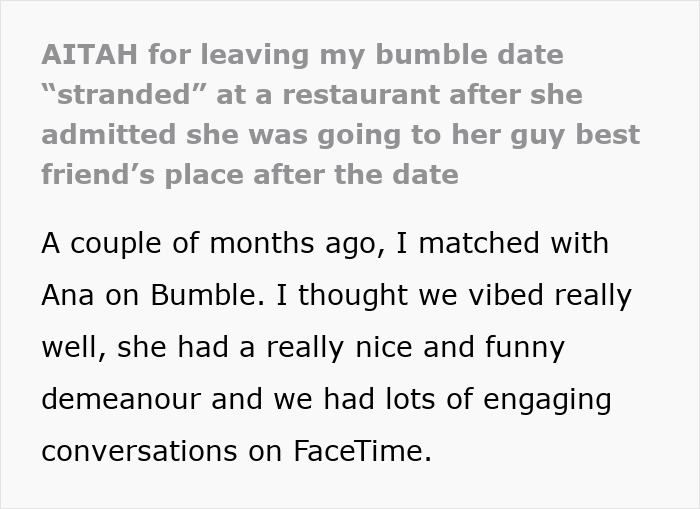 “Am I The [Jerk] For Leaving My Bumble Date ‘Stranded’ At A Restaurant?”