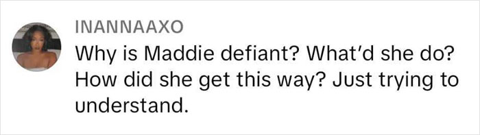 Comment discussing a 5-year-old's defiant behavior at school, questioning reasons behind it.