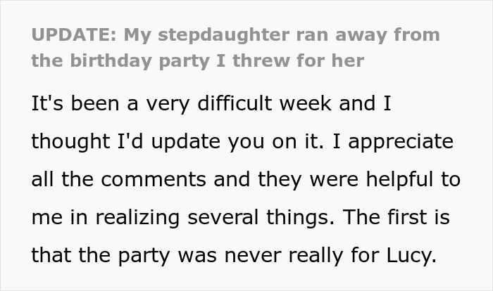 Text update about stepdaughter leaving $10K party, reflecting on challenges and realizations about the event's intention.