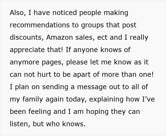 Text regarding group recommendations and explaining feelings to family.