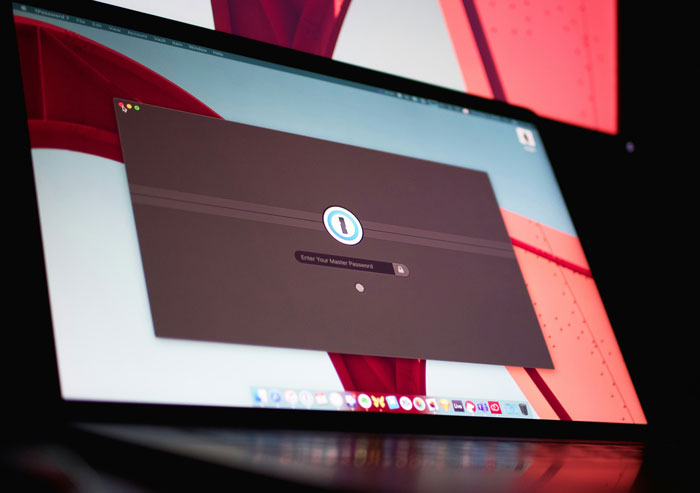 Laptop screen displaying password manager emphasizing security measures importance.