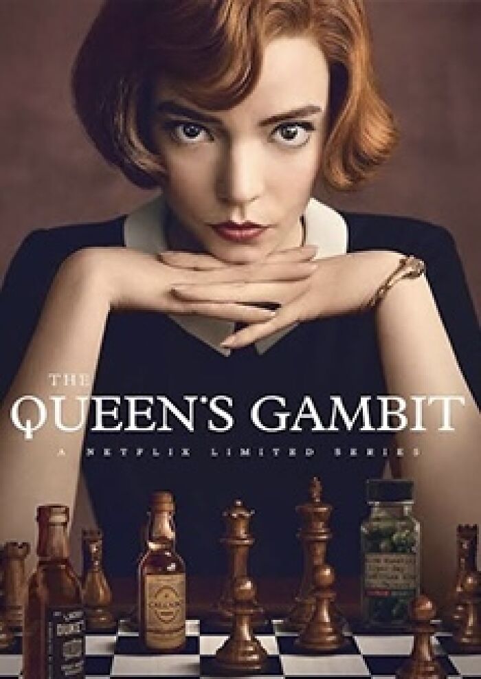 Poster of "The Queen's Gambit" showcasing the main character with a chessboard, related to canceled TV shows continue or reboot.