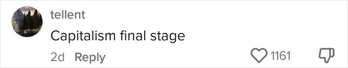 "Comment on social media reads 'Capitalism final stage', highlighting retail dystopia with 1161 likes and engagement.