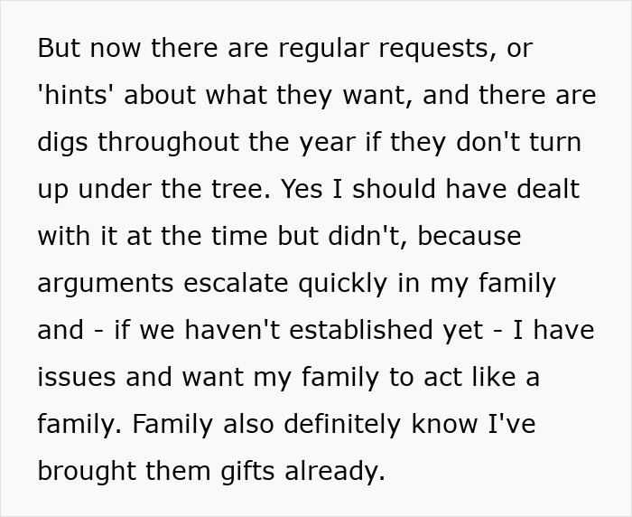 Woman Hurt Poor Family Won't Buy Her Presents: "Fuming And Want To Cancel Everything"