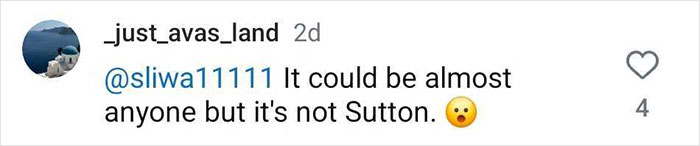 Comment about mysterious woman spotted, mentioning "It could be almost anyone but it's not Sutton," with surprised emoji.