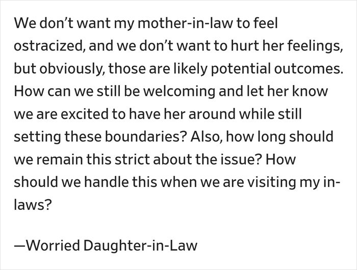 Text discussing a new mom setting boundaries with her mother-in-law over third-hand smoke risks.